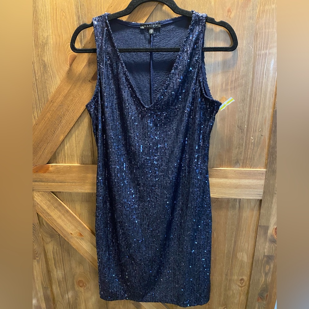 MARINA BRESLER Sequin Shift Dress - Navy